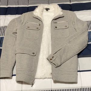 Faux fur zip up sweater size S